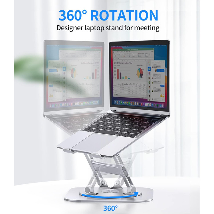 AOEVI Adjustable Laptop Stand with 360° Swivel Base - Ergonomic Foldable Laptop Riser for Desk - Compatible with MacBook Pro/Air & Notebooks up to 16 inches (Pro Silver)