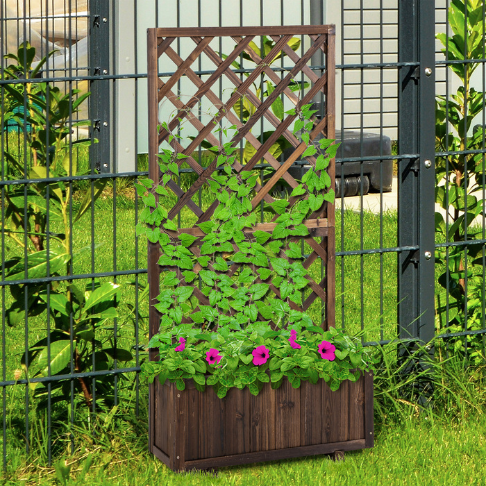 Outsunny Raised Garden Bed with Trellis and Planter Box made of Wood, 72.5x31.5x149.5cm, ideal for climbing plants & roses in the garden