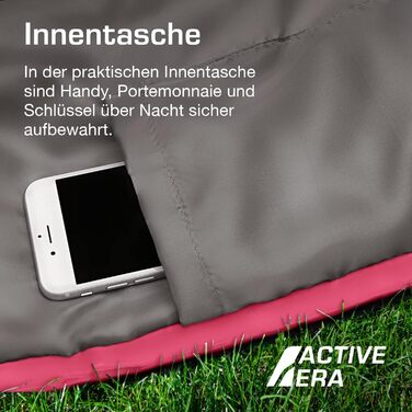 Сплячий мішок Active Era Mumienschlafsack - зимовий та літній, водонепроникний, вітрозахисний, ультралегкий, температурний режим -10°C до 10°C, компактний, для кемпінгу (рожевий)