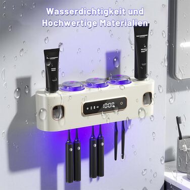 Організатор для ванної кімнати: тримач для зубних щіток, електричний диспенсер для зубної пасти, прес для тюбиків, 2 диспенсери для пасти з 6 слотами для щіток та 3 чашками (білий)