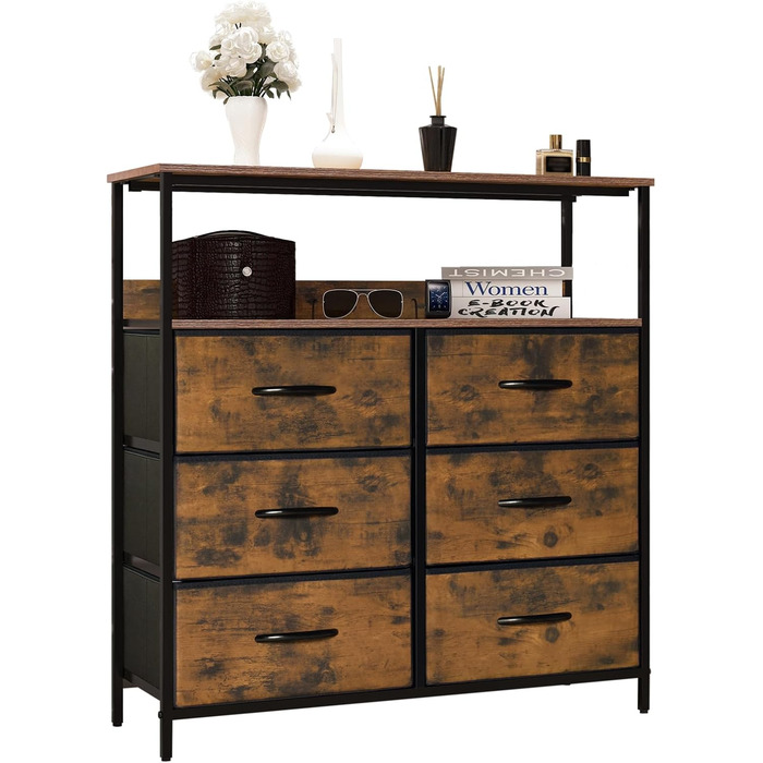 LYNCOHOME Chest of Drawers with Fabric Drawers, Sideboard Entryway Cabinet with 6 Fabric Drawers and Compartments, Drawer Unit Storage Furniture for Kitchen, Office, Bedroom