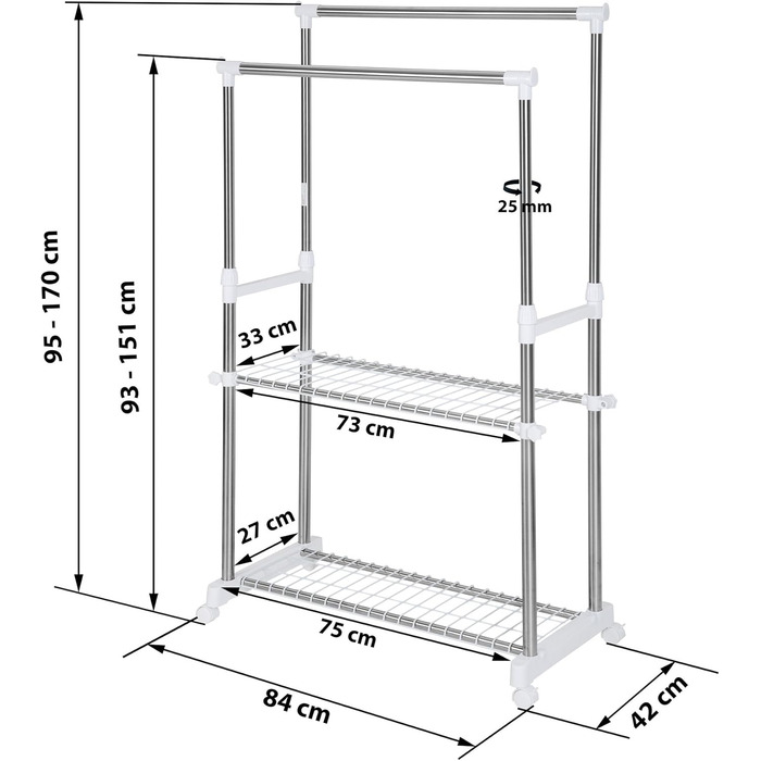 tectake Clothes Rack Coat Rack Height Adjustable - Various Models - (Sonja Model | No. 401889)
