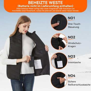 Обогрівальний жилет для чоловіків та жінок - USB жилет з 9 зонами нагріву та 3 рівнями температури, ідеальний для кемпінгу та піших прогулянок (Powerbank не входить до комплекту), чорний, 3XL