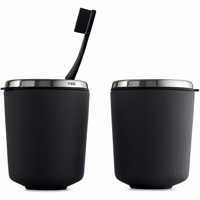 7 Toothbrush Holders, Stainless Steel, Black, 9 cm