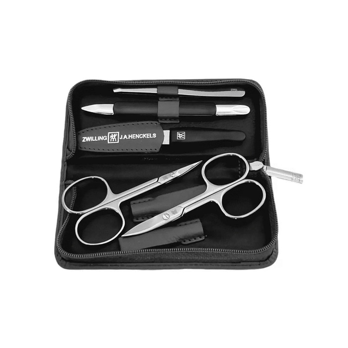 Набір для манікюру Zwilling 5-ти частинний: ножиці, пінцет, догляд за нігтями. Чорне шкіряне етажерка