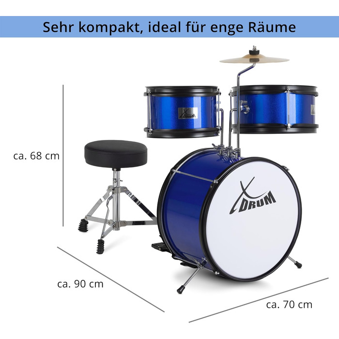 XDrum Junior KIDS барабанна установка для дітей 3-5 років - комплект зі стільчиком, паличками та ключем - блакитна