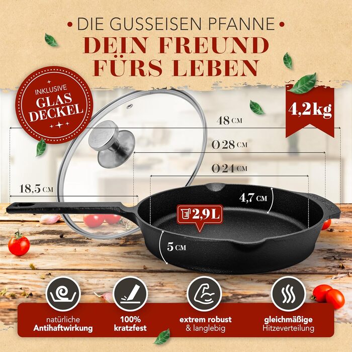 Чавунна гриль-сковорода Krustenzauber 26 см з подвійним руків'ям для індукційних плит - рифлена, для смаження м'яса та овочів