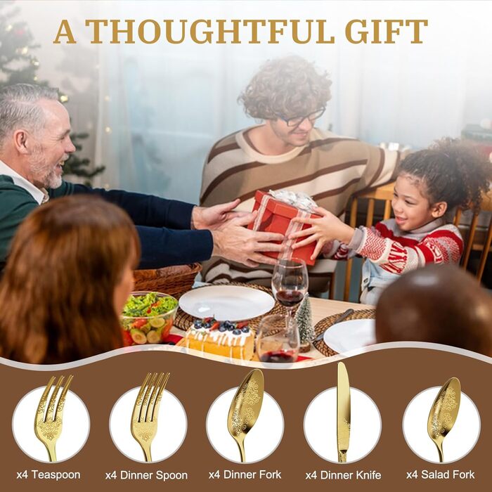 Набір столових приборів DRAGON RIOT на 6 осіб (30 предметів) з нержавіючої сталі, рожеве золото, для дому/вечірки/ресторану