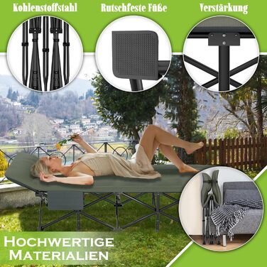Розкладне ліжко-крісло для кемпінгу 185x75 см з матрацом, подушкою та кишенею, до 250 кг, для відпочинку на природі, саду та риболовлі
