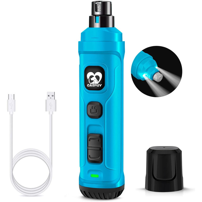 Електричний точило для кігтів собак та котів Casfuy з LED-підсвіткою, 2 швидкості, тихий, для собак та котів малих та середніх порід (Скай Блю)