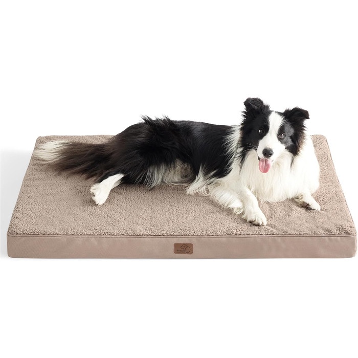 Ортопедичне ліжко для собак BEDSURE великих порід - 112x81x8 см, м'яке, миється, з підкладкою, світло-коричневе