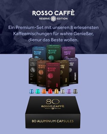 Капсули ROSSO CAFFÈ Nespresso Reserve Edition (80 шт.) - Мікс 8 сортів преміум еспресо, сумісні з Nespresso, Made in Italy