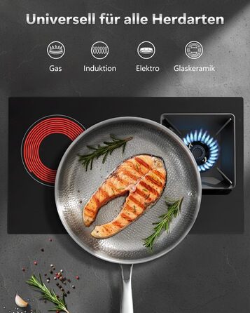 Сковорода з нержавіючої сталі 30 см Titan, з кришкою, для індукційних плит, 18/10, підходить для духовки та посудомийної машини