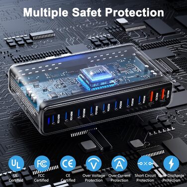 Зарядний пристрій USB мережевий 30W, 6 портів, багатопортова станція для iPhone 12/13/14, Samsung Galaxy S22 Ultra/Z Fold/Z Flip, планшетів – чорний