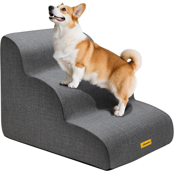 Сходинка для собак Gimars 30D з широкою сходинкою, 3 ступені, 40 см, знімний чохол та антиковзаюче покриття. Підходить для малих собак до дивану, ліжка, авто.