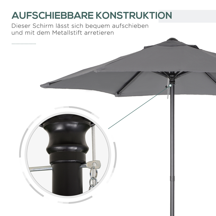 Outsunny Parasol Ø196 cm, Rotating Parasol with Tilt Function, Hexagonal Balcony Parasol Beach Parasol Windproof Stable Market Parasol Crank Parasol Sun Protection for Beach Balcony Garden, Dark Grey | Aosom