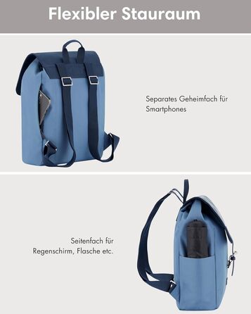 LARKSON Rucksack for Women Small - Ida - Small Women's Backpack for Leisure, University or City - With Laptop Compartment (up to 13 inches) - Elegant & Sustainable - Water-Repellent (Blue Multi)