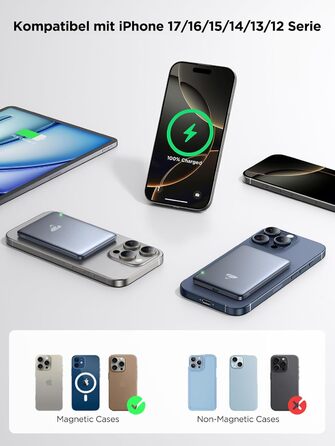 Power Bank MagSafe 5000mAh з бездротовою зарядкою 15W та USB-C, 20W PD, Gray - для iPhone, AirPods