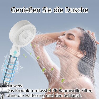 Nafall Shower Head with Filter - High-Pressure Handheld Shower Head with Water Saving Design and 1.5 M Hose, Shower Head with 5 Spray Patterns and Stop Function, Shower Head with Hose, Chrome (White)