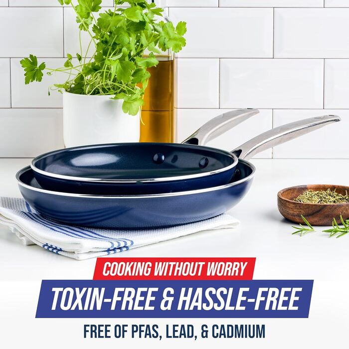 Набір сковорідок Blue Diamond Cookware Diamant, 2 шт. (24 см та 28 см), керамічне антипригарне покриття, без PFAS, для всіх плит (включно з індукцією), можна мити в посудомийній машині, термостійкий