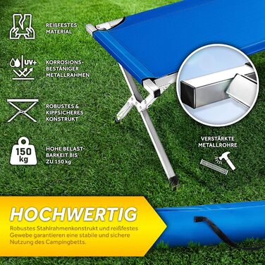 Кемпінгове ліжко TRESKO XXL, 190 x 64 x 44 см, металевий каркас, до 150 кг, блакитне
