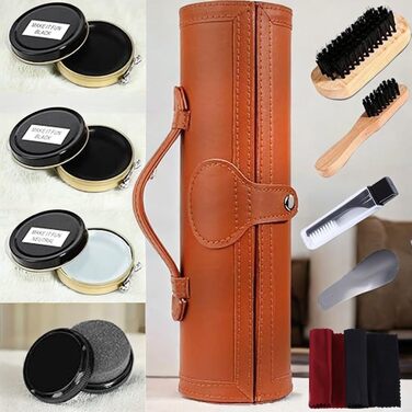 FGXY Shoe Care Set, 11-Piece Shoe Care Set Shoe Polish Travel Set with Brush Horsehair Shoe Cream Wood Applicator Brushes Shoehorn (10 Pcs)