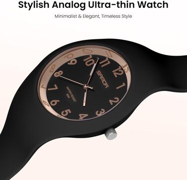Жіночий годинник: аналоговий кварцовий годинник на силіконовому ремінці. Спортивний годинник для студентів та дорослих, чорного кольору.