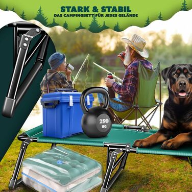 Ліжко похідне KESSER® складане з преміум-подушкою 190x68x30 см, до 250 кг, зелено-бежеве. З кишенею, підсклянником, для кемпінгу, гостей, в приміщенні/на вулиці