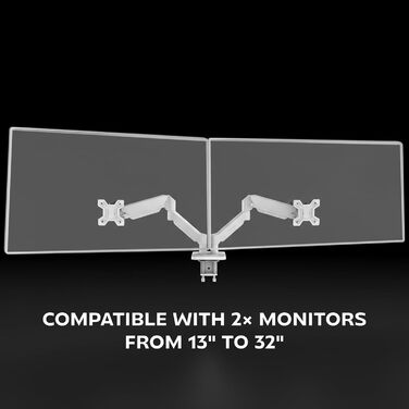 Подвійний кронштейн для моніторів Mars Gaming MARM2 білий, для екранів до 27 дюймів, регульований за висотою, сумісність з VESA 75x75 та 100x100 (MARMPRO2W)