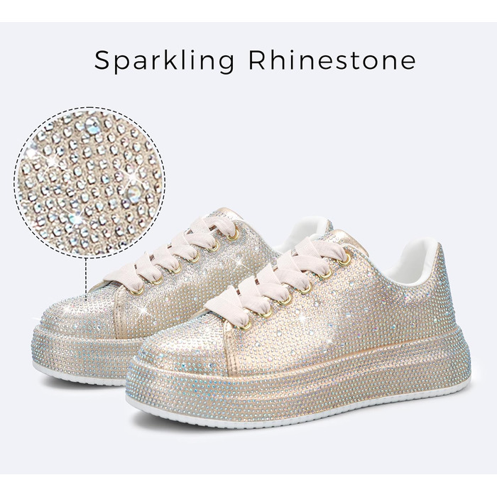 Жіночі кросівки LUCKY STEP зі стразами, платформа, блискучі, модель для вечірки, весілля, прогулянок (39 EU, золотий колір)