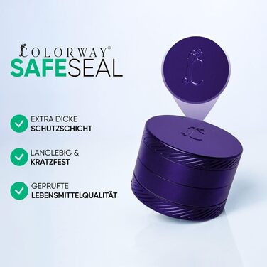 Керамічна млинка для трав COLORWAY 4-в-1, Ø63мм, SafeSeal, з аксесуарами, антипригарна, набір для чищення, темний виноград