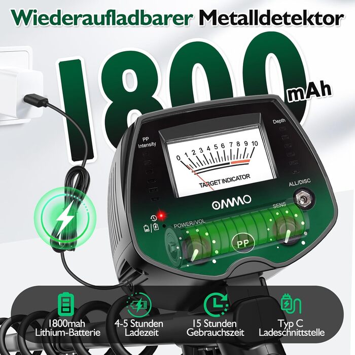 Металодетектор OMMO Pro для дорослих та дітей, USB, водонепроникний, 3 режими, преміум-якість
