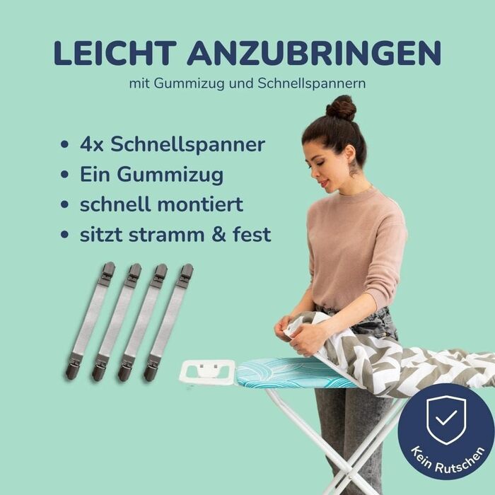Бюгельний чохол універсальний 125x45 см, товста бавовна, комплект з допоміжними аксесуарами для прасування (фіксатор, натягувач, покривало) - сірий, для парових прасок