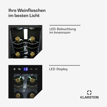 Klarstein Wine Refrigerator - 1 Zone Compact Wine Cooler, 42L Capacity, Glass Door, Indoor/Outdoor Use, 5-18°C, 16 Bottle Wine Fridge
