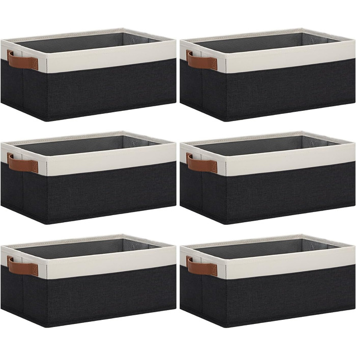 Ghvyenntte Storage Baskets (6 Pack), small fabric storage baskets, foldable, 30 x 20 x 13 cm, organizer baskets with PU handles, decorative square baskets for closet, shelves, cabinet