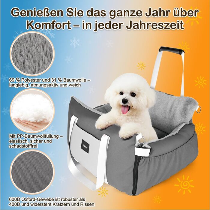 Автокрісло для собак 3-в-1 з переносною ліжком для маленьких собак – зручне автокрісло з розкладною поверхнею, м'яким матрацом, для переднього або заднього сидіння, внутрішнє та зовнішнє (02-Сірий)