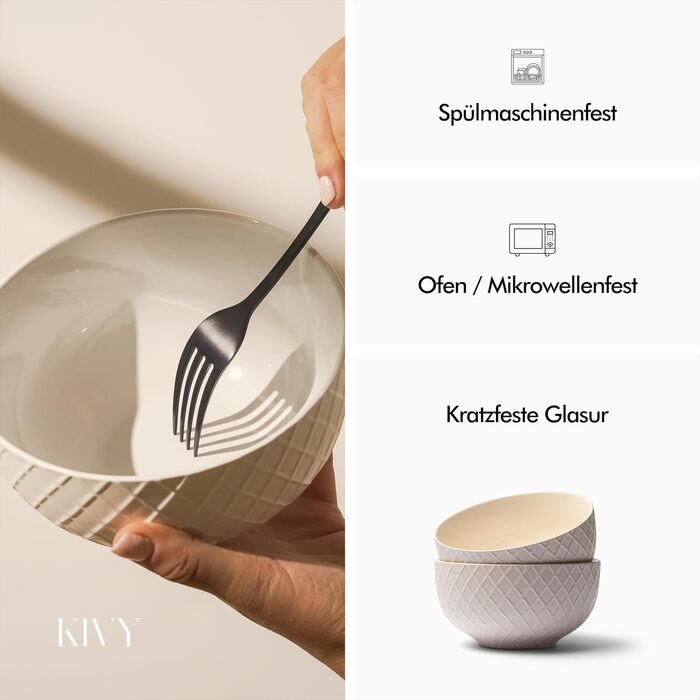KIVY Cereal Bowl Set - 6 x 850ml - Large Bowls, Soups & Porridge - Soup Bowls - Bowls - Cereal Bowls - Soup Bowls - Bowl Set - Cereal Bowl Ceramic (Cream White, Bowls)