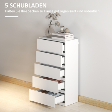 HOMCOM Chest of Drawers/Dresser/Sideboard with 5 Drawers, Office Cabinet with Tip-Proof Pull Handles, for Living Room, Bedroom, White, 55 x 34 x 100 cm | Aosom