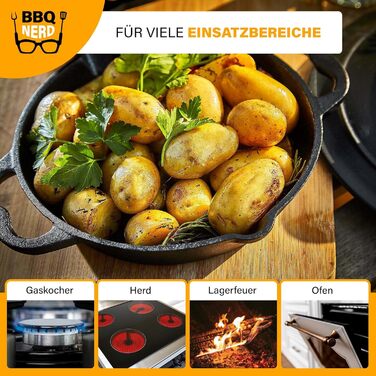 Чавунна сковорода BBQ Nerd для гриля 35 см з носиком і ручками, антипригарна, жаростійка, для смаження та запікання, 4550 г