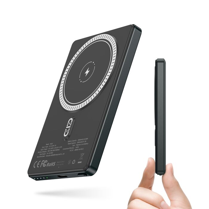 Power Bank NOHON MagSafe: 5000mAh, 20W, Ultra Slim, з Type-C, для iPhone 16/15/14/13/12, сірий/чорний