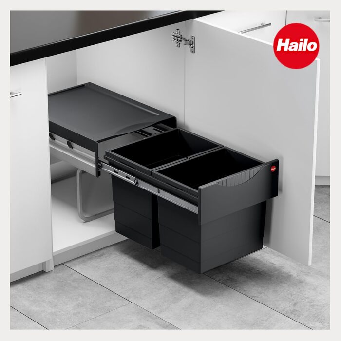 Система сортування сміття Hailo Raumspar-Tandem 2x18л для шаф від 40 см з розпашними дверцятами, чорний (3641500)