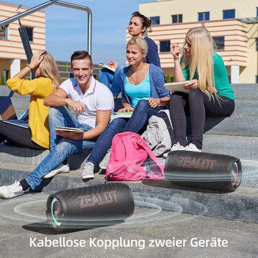 ZEALOT Bluetooth колонка 60W (70W пік) з підсвіткою, портативна, USB/Micro SD/AUX, Bluetooth 5.3, IPX6 водонепроникна, подвійне з'єднання, стереозвук для телефону, пляжу