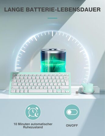 Бездротова клавіатура та миша TECKNET QWERTZ, 2.4 GHz, 15м, тиха, для ПК, ноутбука, Smart TV, білий (зелений)