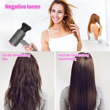 Іонізатор для волосся Faszin Föhn: професійний фен з AC-двигуном, 2 швидкості та 3 режими нагріву, кнопка холодного повітря, насадка-дифузор та 2 концентратори (чорний/білий)