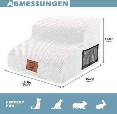 Pet Stairs, Dog Stairs, Foam Sofa Dog Stairs, Washable Non-Slip Cat Stairs, Dog Stairs for Small Dogs and Cats, Portable Dog Ramp for Bed, Couch and Car (2 Steps Dog Stairs, white)