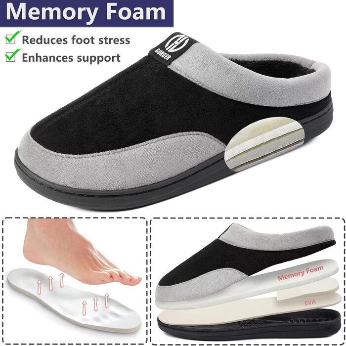 Чоловічі халапи з піною Memory Foam, антиковзкі тапочки для дому та вулиці, розмір 40-51, 44/45 EU, чорний