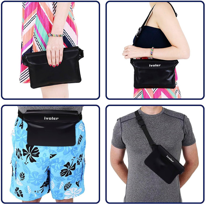 Водонепроникна поясна сумка-мішок Ivoler з водонепроникним чохлом для телефону, універсальна пляжна сумка для водного спорту, плавання, відпочинку на човні (чорна)