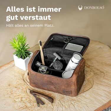 Сумка для косметики DONBOLSO® Helsinki I з натуральної шкіри коричневого кольору, для чоловіків та жінок, з можливістю підвішування