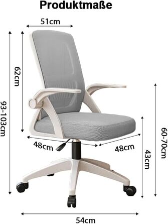 Ергономічне крісло для офісу з сітчастою спинкою, регульованими підлокітниками та підтримкою попереку - для комп'ютера, Home Office (Medium, Сірий)