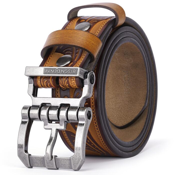 Чоловічий шкіряний ремінь BISON DENIM з класичною пряжкою, міцний, для джинсів, довжина 110 см, підходить для талії 33'-36'